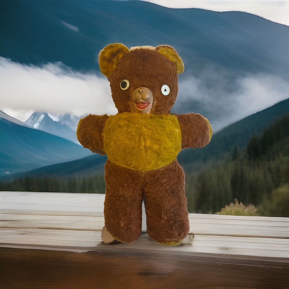 Vintage Teddy Bear Rubber Nose Face Googly Eye Plush Stuffed Animal Gund Ideal